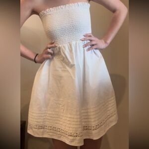 American Eagle White Smock Strapless Dress